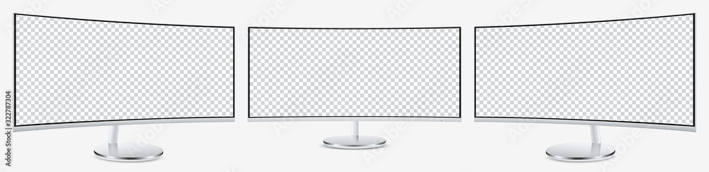 Mockup QLED curved display monitor on three sides with blank screens for your design. Vector illustration EPS10	 - obrazy, fototapety, plakaty 