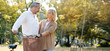 © Rapeepat - Caucasian elderly couples come to relax in the park during the summer. Of long holidays and Picnic. Tourism activities Of retire. Friendship, love and care your health. Health insurance concept