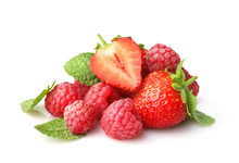 Strawberries And Raspberries Isolated On White Background