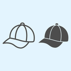 Cap line and solid icon. Baseball leathern hat. Sport vector design concept, outline style pictogram on white background, use for web and app. Eps 10.