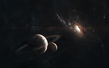 Wall Mural - red spiral galaxy, planets somewhere in deep space. science fiction. elements of this image furnishe