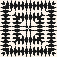 Abstract Vector Geometric Checkered Pattern. Seamless Texture With Diamond Shapes, Arrows. Optical Illusion Effect. Simple Black And White Background. Ethnic Tribal Style. Repeat Monochrome Design