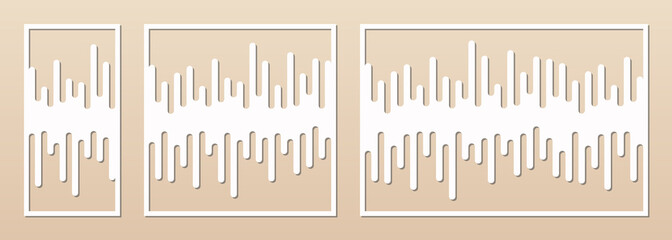 Decorative panel for laser cutting. Abstract geometric pattern, liquid lines. Laser cut template for wood, metal, engraving, fretwork, carving. Aspect ratio 1:1, 3:2, 1:2. Modern minimal design