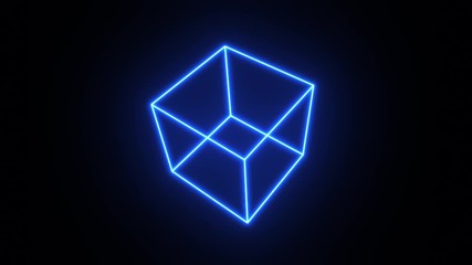 Poster - 3d Cube Box With Glowing Strokes Spinning/ 4k animation of an abstract minimal background with outlined cube logo spinning
