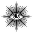 Blackwork tattoo flash. Eye of Providence. Masonic symbol. All seeing eye inside triangle pyramid. New World Order. Isolated vector illustration