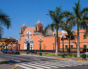 Facada of Maria Magdalena church sited in Pueblo Libre District, LIma Peru.