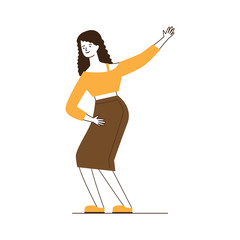 Joyful stylish young woman enjoying party. Cartoon young woman in casual dancing and having fun flat vector illustration. Celebration, joy, disco concept for banner, website design or landing web page