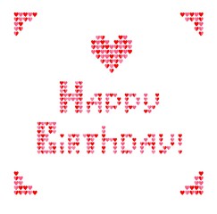 Poster - Fashion embroidery print with heart shapes and Happy Birthday lettering on the white background