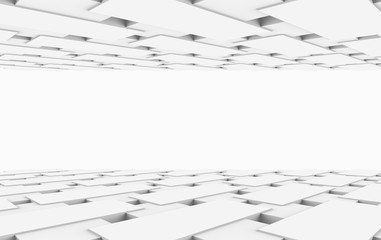Poster - 3d rendering. Futuristic modern white geometry tile pattern floor on gray background.