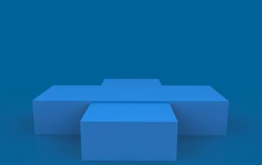Poster - 3d rendering. Simple empty Blue box podium stage on dark background.