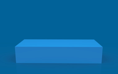 Poster - 3d rendering. Simple rectangle Blue box podium stage on dark background.