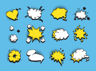 Poster - Hand drawn speech bubble explosion. Pop art design object. Comic book doodle element for dialog. Cartoon style vector collection
