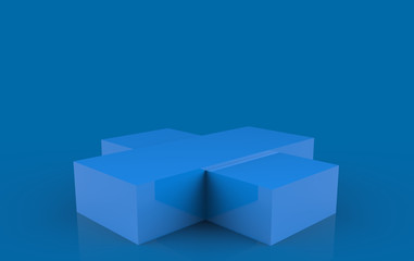 Poster - 3d rendering. Simple blank Blue box podium stage on dark background.