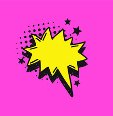 Poster - Hand drawn speech bubble explosion. Pop art design object. Comic book doodle element for dialog. Cartoon style vector collection