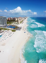Cancun Beach And Hotel Zone Aerial View, Cancun, Quintana Roo QR, Mexico.