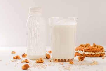 Wall Mural - Breakfast with oatmeal cookies with cream and goat yogurt