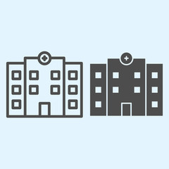 Poster - Hospital line and solid icon. Medical institution building, treatment and nursing help. Health care vector design concept, outline style pictogram on white background, use for web and app. Eps 10.