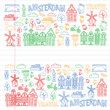 © rudut2015 - Vector pattern with Holland, Netherlands, Amsterdam icons. Doodle style.