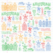 © rudut2015 - Vector pattern with Holland, Netherlands, Amsterdam icons. Doodle style.
