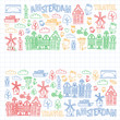 © rudut2015 - Vector pattern with Holland, Netherlands, Amsterdam icons. Doodle style.