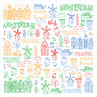 © rudut2015 - Vector pattern with Holland, Netherlands, Amsterdam icons. Doodle style.