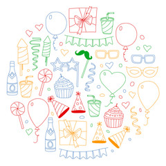 Vector pattern with bithday icons. Holiday and celebration.