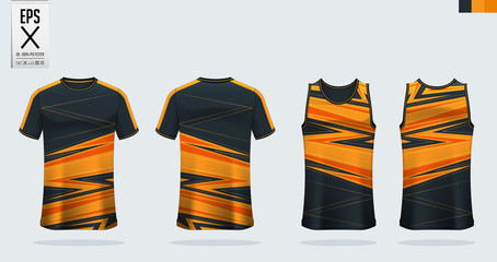 T-shirt sport mockup template design for soccer jersey, football kit. Tank top for basketball jersey and running singlet. Sport uniform in front view and back view.  Shirt Mockup Vector Illustration.