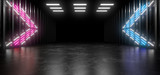 Fototapeta Do przedpokoju - Beautiful composition of colored neon lights on a black background. 3d rendering image.