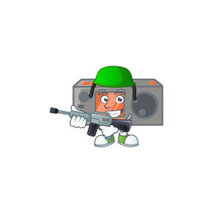 Wall Mural - Radio transceiver mascot design in an Army uniform with machine gun