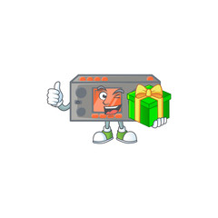 Poster - Cute radio transceiver character holding a gift box