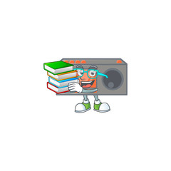 Canvas Print - A brainy clever cartoon character of radio transceiver studying with some books