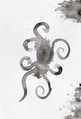 Aufkleber - abstract black splashes on white watercolor paper. monochrome image.