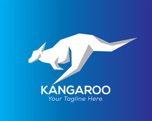 Wall Mural - White kangaroo on blue background logo design inspiration