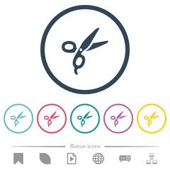 Poster - Barber scissors flat color icons in round outlines