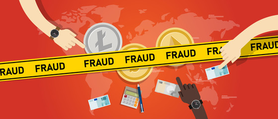 Cryptocurrency fraud investment scam. Crypto digital money transaction with safety risk