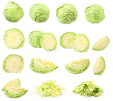 Green Cabbage Isolated On White Background. Healthy Food