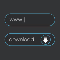 Poster - Template navigation button menu in flat style. Icon for shop online, game, banner. Button set on dark background.