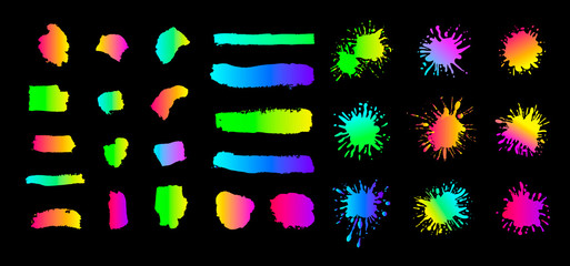 Wall Mural - Vector Collection of Different Brush Strokes and Paint Splashes, Colorful Illustration, Design Elements Set, Neon Colored Ink.