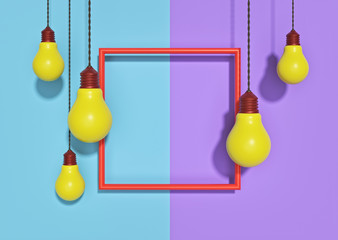 Poster - Set of hanging light bulbs with a frame. creative Trendy design. 3d rendering