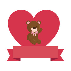 Wall Mural - cute teddy bear with heart and ribbon vector illustration design