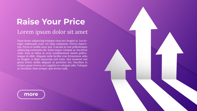rise your price - web template in trendy colors. business arrow target direction to growth and succe