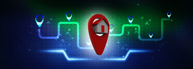 Poster - 3d illustration Search for Property.a Map with Large Red GPS Pointer containing