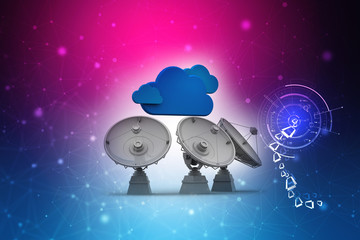 Poster - Satellite Dish and cloud, 3d rendering