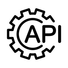 Fototapete - API with gear icon. Linear template for software logo. Black simple illustration. Contour isolated vector image on white background