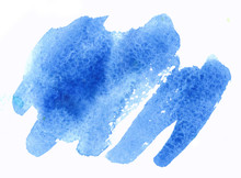 Watercolor Marina Blue Brush Paint Paper Texture Isolated Stroke On White Background.
