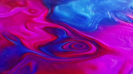 Wall Mural - Abstract 3d render of animated paint liquid looped, mixing pink blue colors swirl, close up ink animation with depth of field.