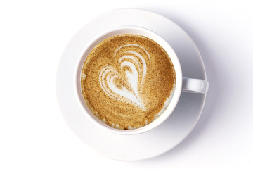 A cup of coffee isolated on white background .