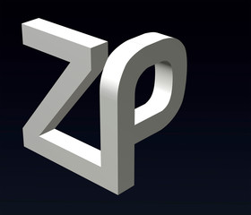 Font stylization of the letters Z and A, B, C, D, E, F, G, H, J, K, L, M, N, O, P, Q, R, S, X, Y, Z, font composition of the logo. 3D rendering.