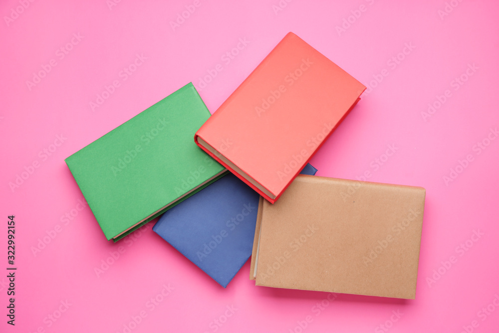 Many books on color background