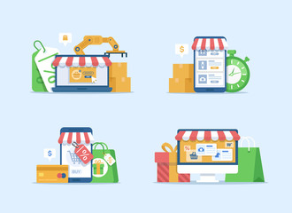 Poster - Online shopping banner, mobile app templates, concept vector illustration flat design